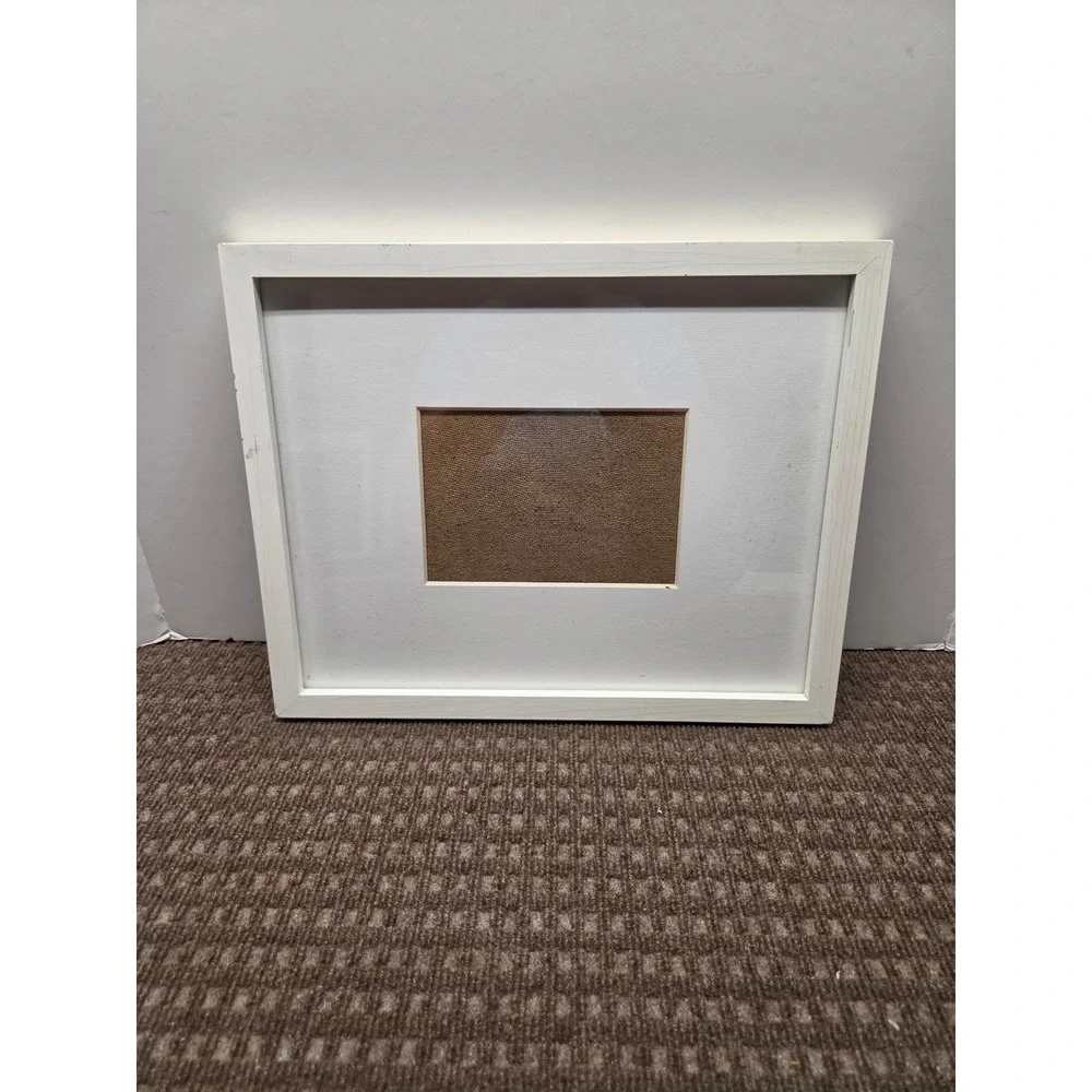 White Wood Picture Frame with White Mat and Burlap Backing 12.5x16.5